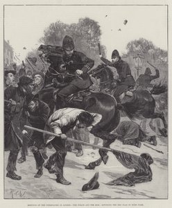 Incontri dei disoccupati a Londra, la polizia e la folla, abbassando la bandiera rossa a Hyde Park da Richard Caton Woodville junior